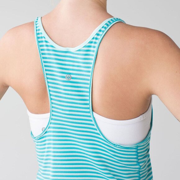 Lululemon What The Sport Singlet 10 – Silver Stripe Peacock Blue Tranquil Blue - Picture 7 of 7